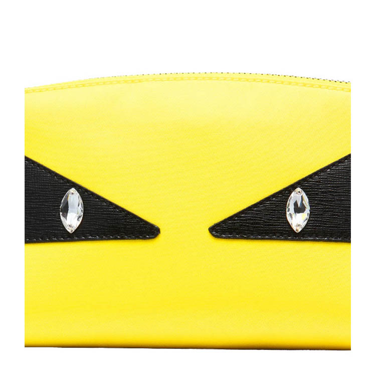 fendi/芬迪 bag bugs小怪兽镶钻眼睛装饰荧光黄色尼龙女士化妆包#8n