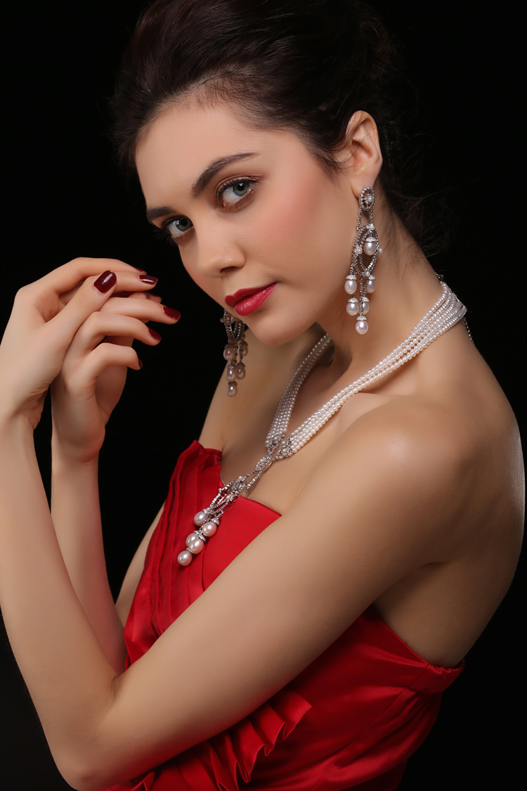 u/爱欧珠宝 天然珍珠项链 香港私家定制晚礼服 多层淡水珍珠项链925银