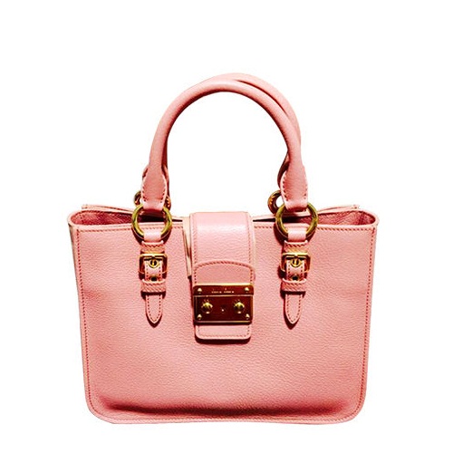 miumiu缪缪樱花粉色马德拉斯羊皮女士锁扣新款单肩手提包rn0799