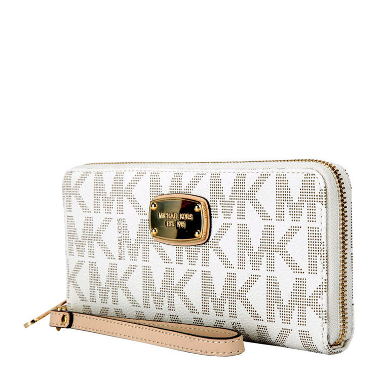 michael kors/迈克·科尔斯 mk女士卡其配米白拼色长款pvc钱包手拿包