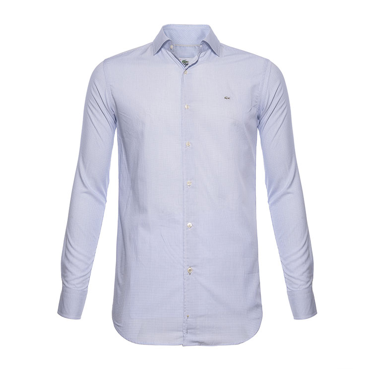 lacoste/鳄鱼 男士蓝色格子尖领纯棉长袖衬衫
