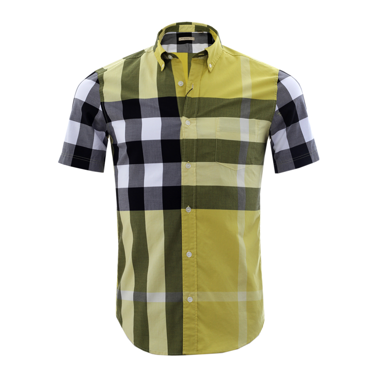 burberry/博柏利brit系列经典格纹时尚流行修身版棉质短袖男士衬衫