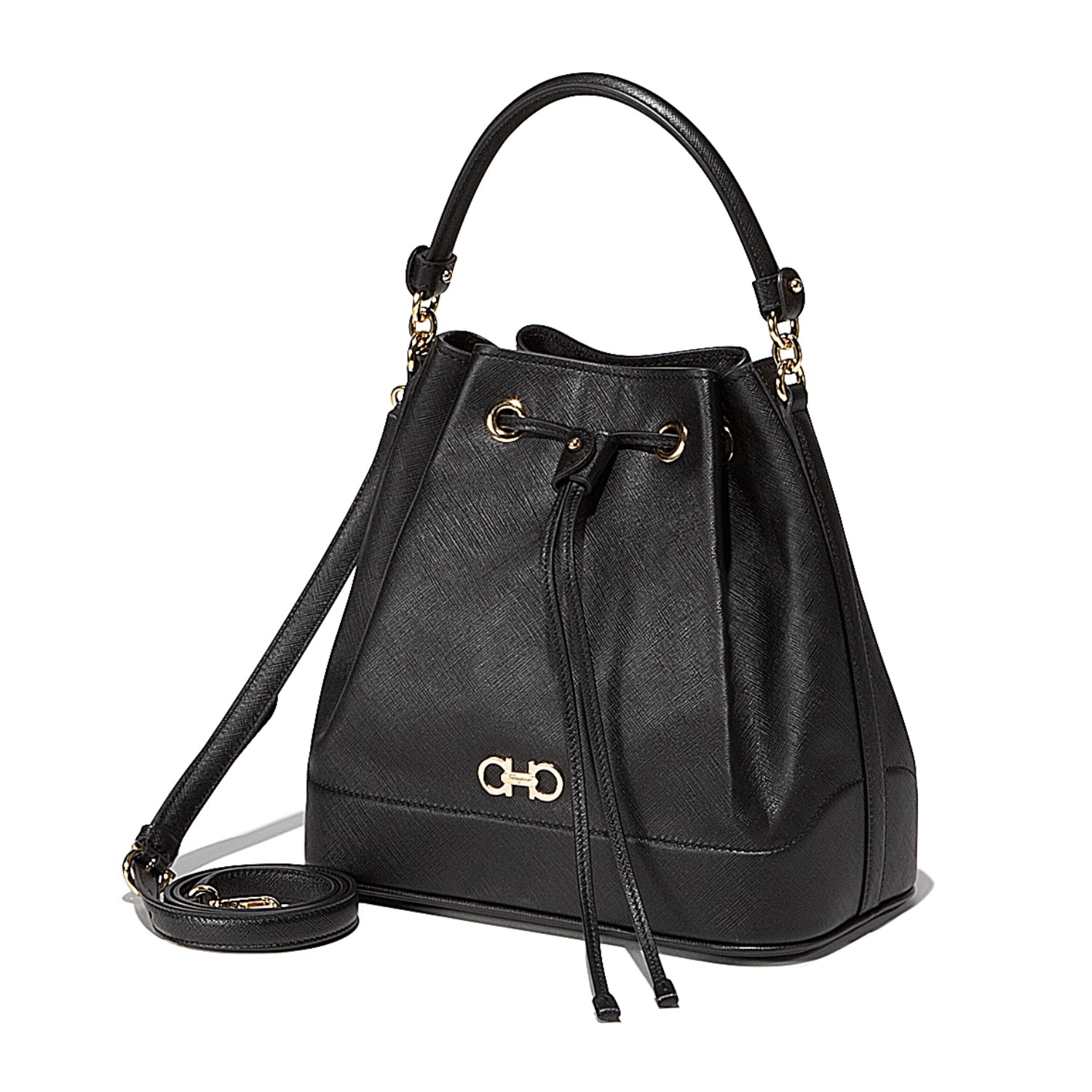 【包邮包税】salvatore ferragamo/菲拉格慕 女士水桶黑色羊皮手提包