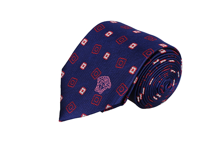 versace/范思哲 藏蓝色底花朵造型logo刺绣领带