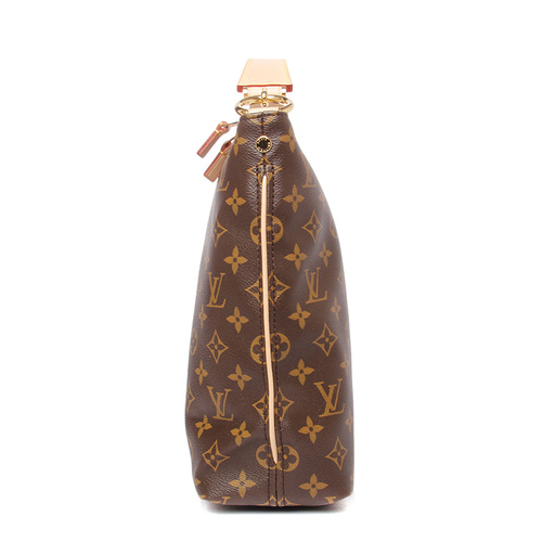 louis vuitton/路易威登 老花色经典帆布/配皮女士单肩包sully中号