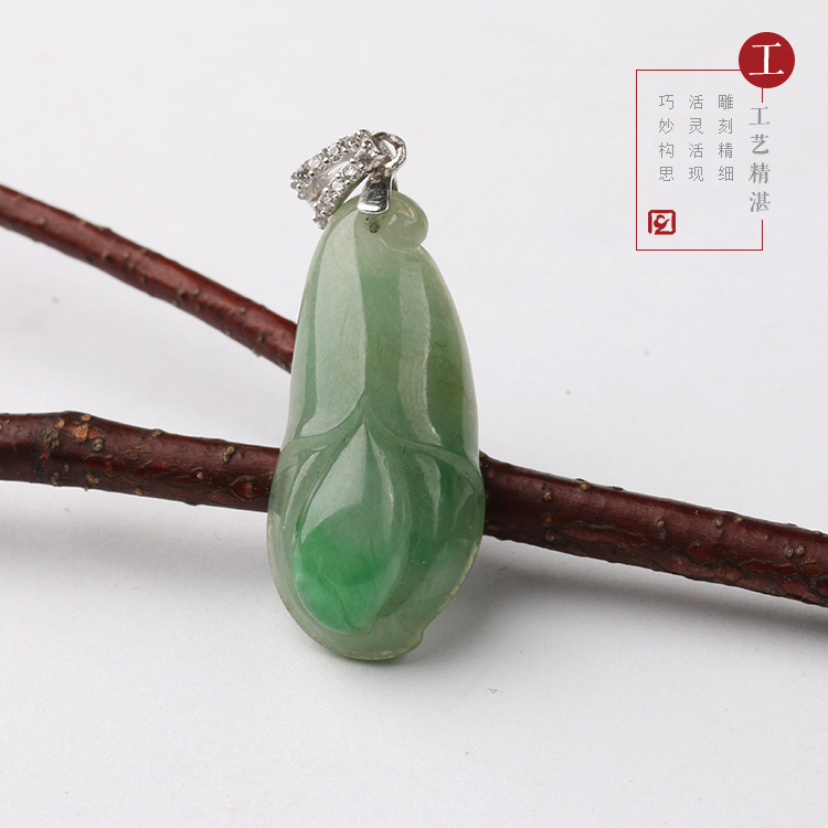 dy鼎艺天然翡翠a货吊坠冰种飘绿925银镶嵌兰花君子兰玉坠花件hfc4181