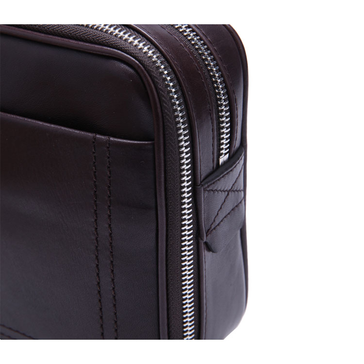 bally/巴利巧克力色牛皮材质双拉链头设计男士手拿包