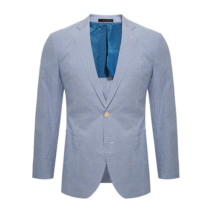 autason/奥德臣 男士西装二粒扣蓝色全棉休闲西服