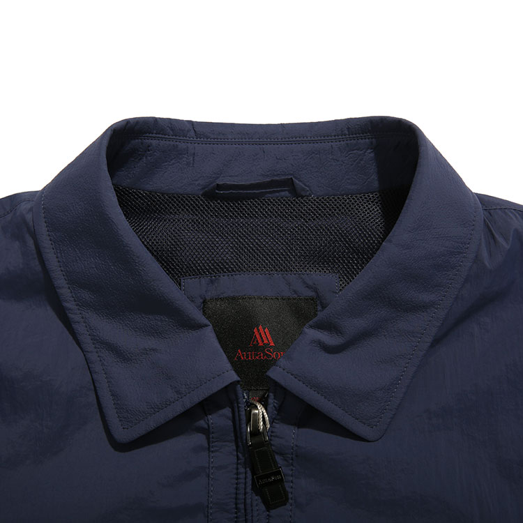 autason/奥德臣 男士蓝色锦纶翻领斜插袋夹克