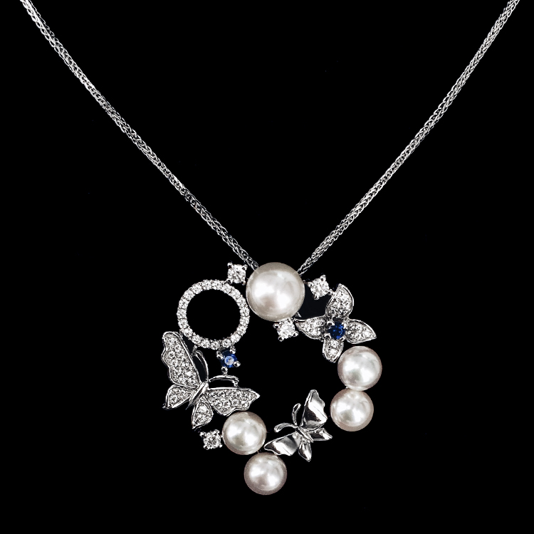 cloris/克劳瑞斯 14k白金日本海水珠花环吊坠