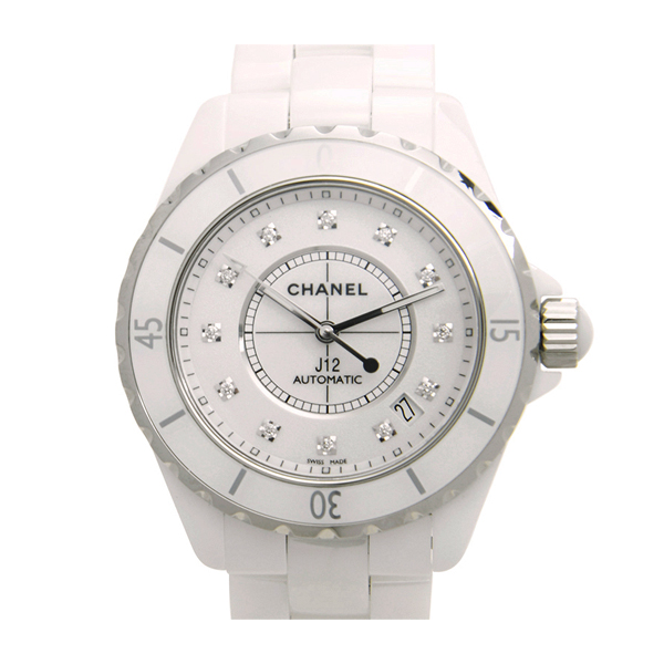 chanel/香奈儿j12系列白陶瓷机械镶钻中性表h1629