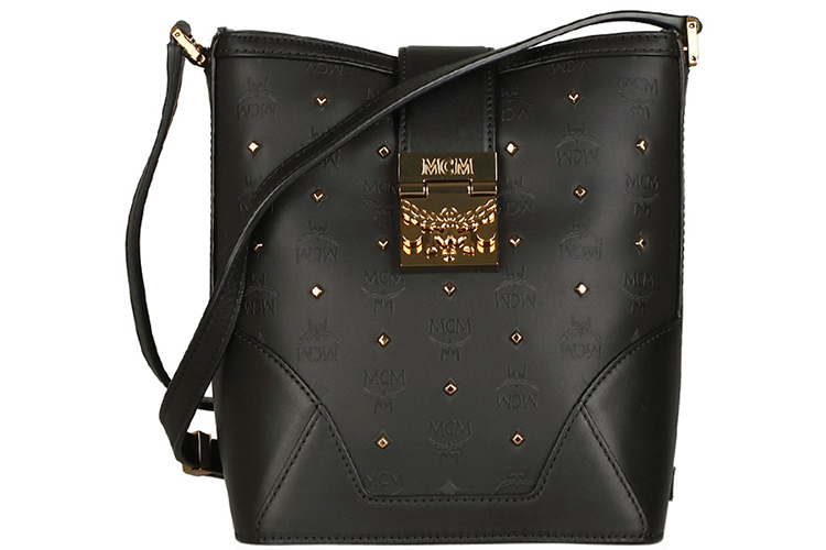 mcm/mcm 黑色牛皮纯皮搭扣女士单肩包mc2625700399