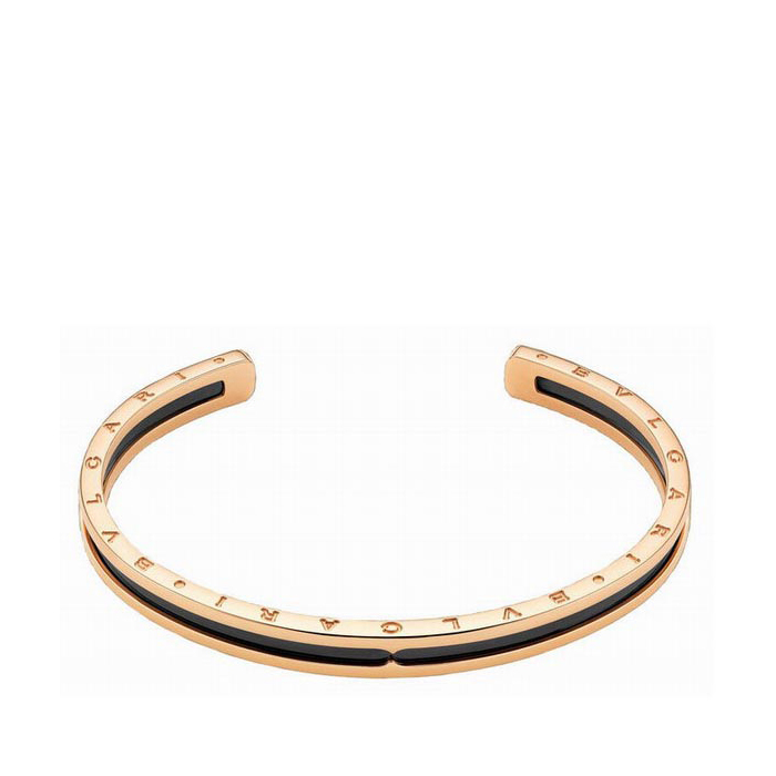 bvlgari/宝格丽 b.zero1系列18k玫瑰金镶嵌黑陶瓷开口手镯 br855712