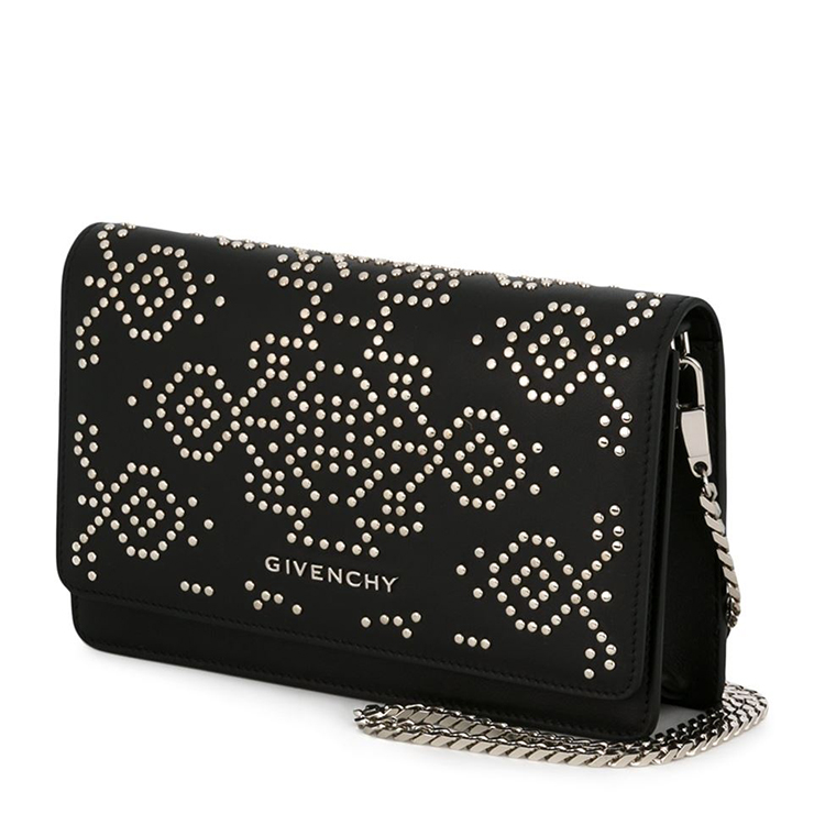 givenchy/纪梵希 pandora系列牛皮 铆钉图腾女士黑色链条钱包式单肩包