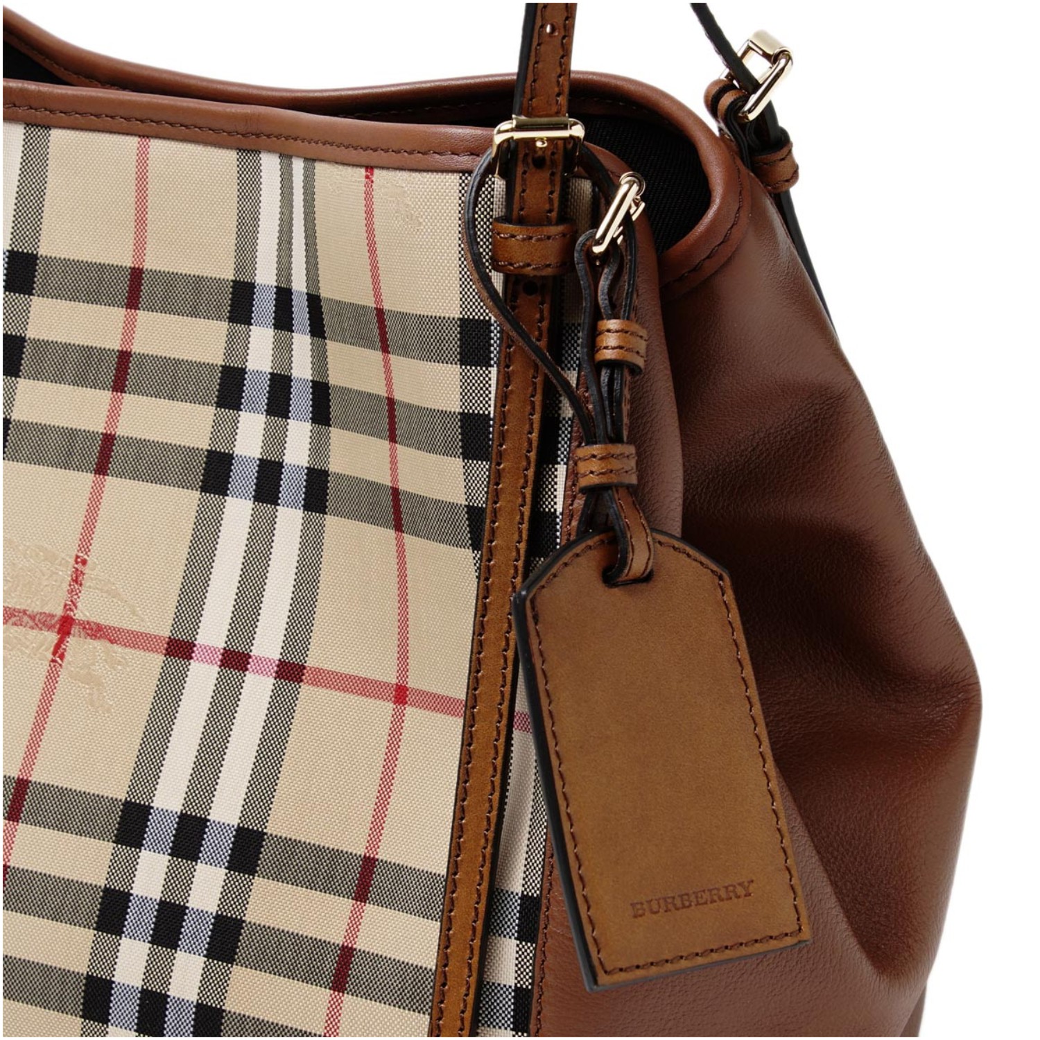 【包邮包税】burberry/博柏利 女士棕褐色格纹皮革手