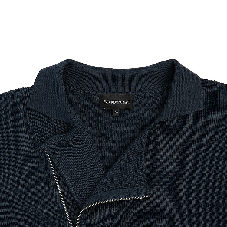 emporioarmani安普里奥阿玛尼男针织衫男士蓝色斜拉链针织开衫棉断码