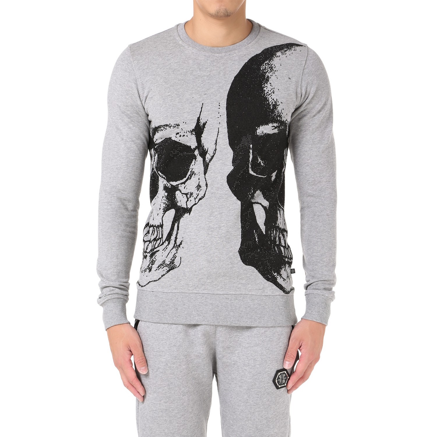 philipp plein/菲利普·普兰 男士灰色骷髅头卫衣 p13hm620803