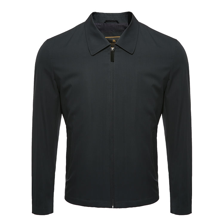 autason/奥德臣 男士蓝色桑蚕丝翻领斜插袋夹克