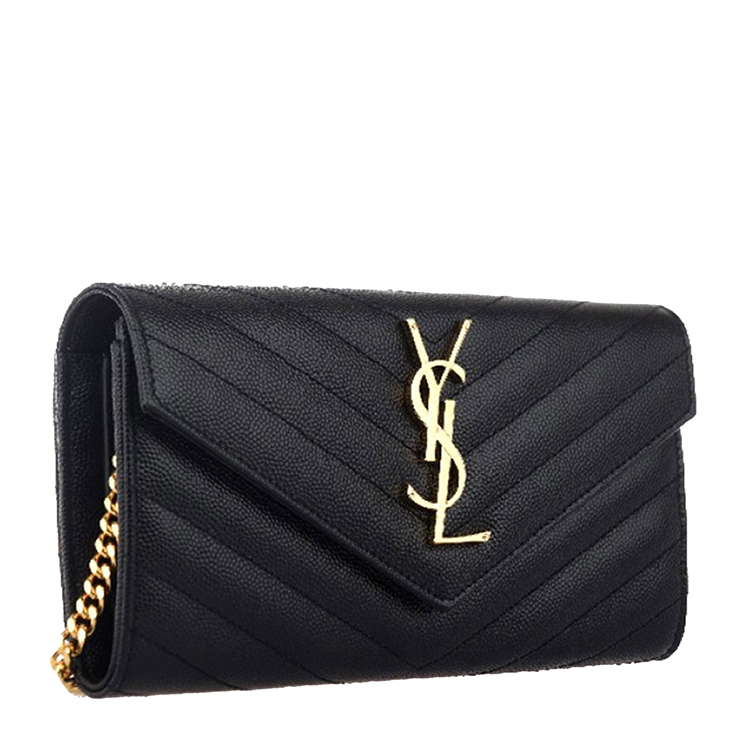 yves saint laurent/聖羅蘭 monogram牛皮金屬品牌logo浮雕條紋黑色