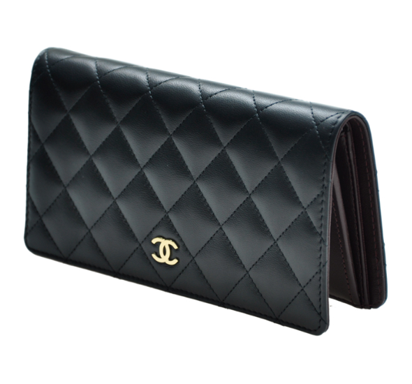 chanel香奈儿女士经典款对折黑色羊皮钱包