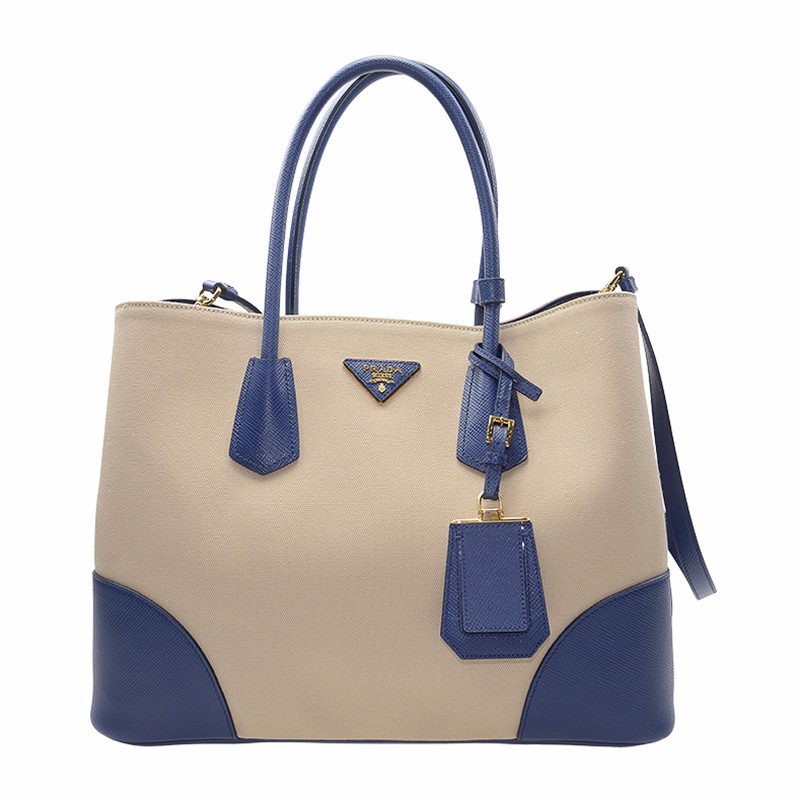 prada/普拉达 女士拼色牛皮帆布手提包/ b2756t 2a5j f0y4u