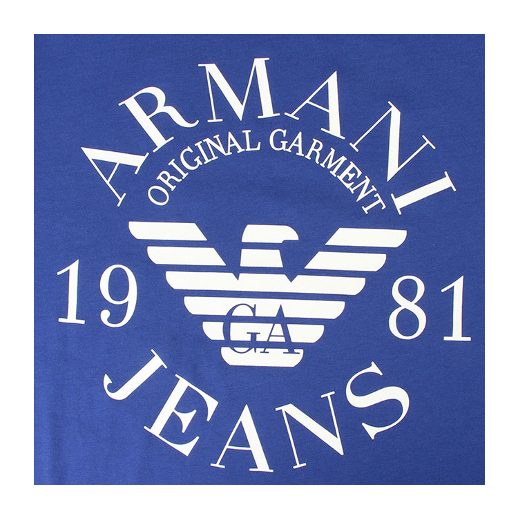 armani jeans/阿玛尼牛仔蓝色圆领logo图案短袖纯棉男士t恤衫polo衫