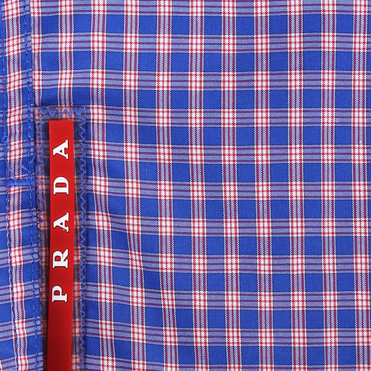 prada/普拉达 男士衬衫 蓝紫格 简约格子 纯棉短袖衬衫 sc326-s141