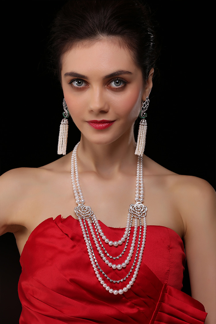u/爱欧珠宝 天然珍珠 香港私家定制晚礼服 奢华多层高贵气质珍珠项链