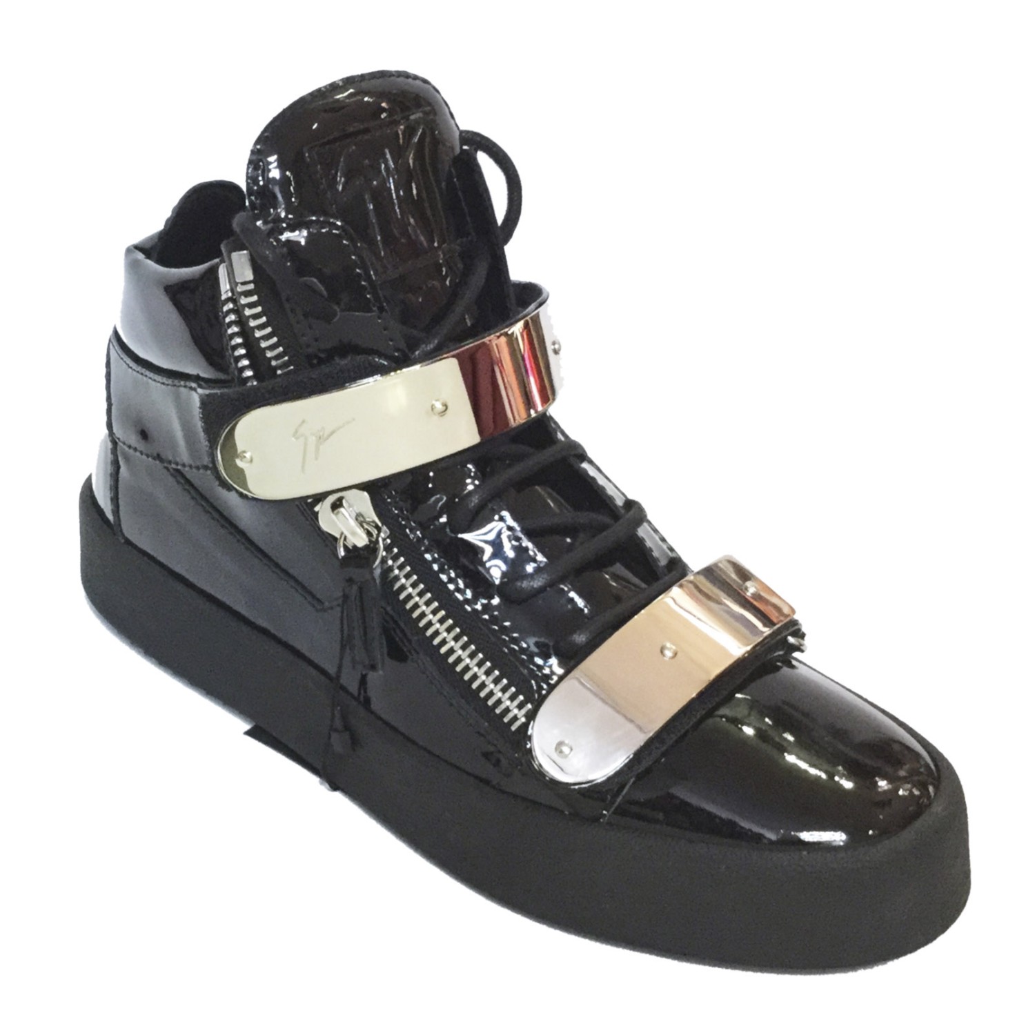 giuseppe zanotti/朱塞佩·萨诺第 黑色漆皮男士高帮鞋运动鞋 ru6021