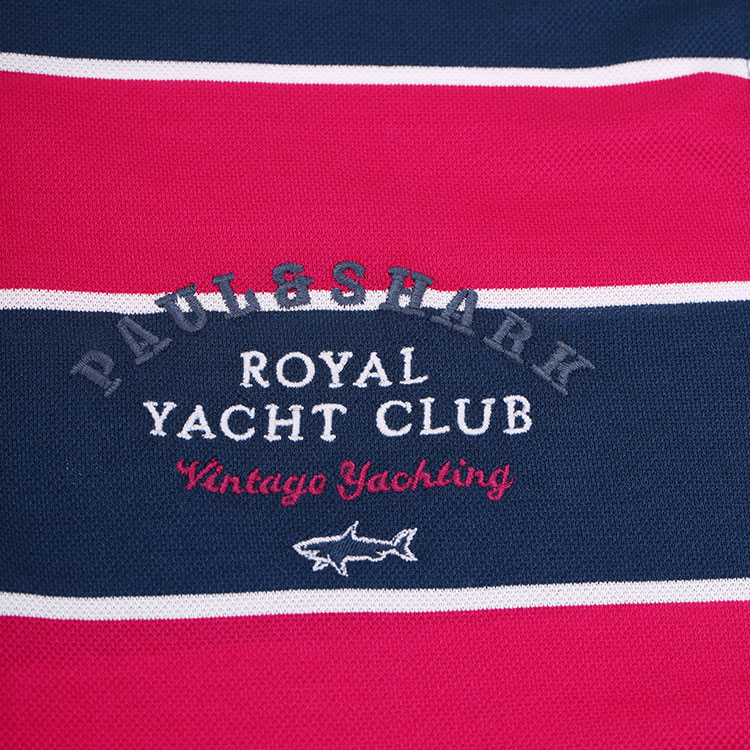 paul&shark/鲨鱼 男士红蓝撞色条纹100%棉短袖polo衫