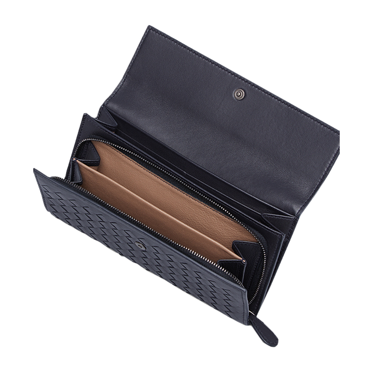 bottega veneta/葆蝶家 经典编织设计碧玺蓝男士羊皮长款钱包#150509