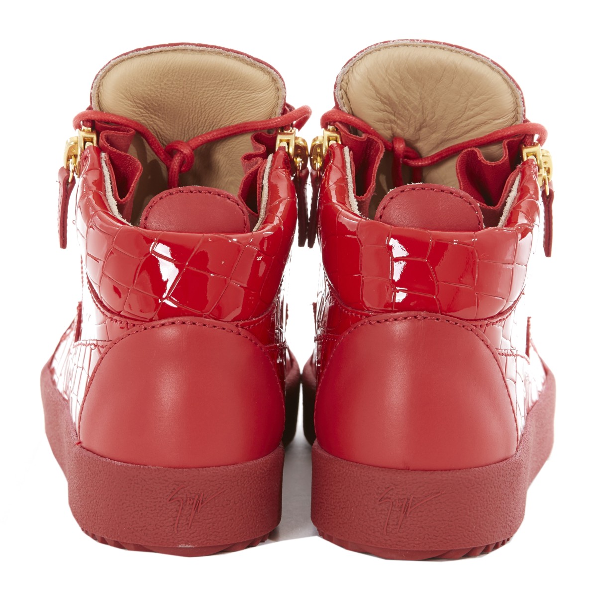 giuseppe zanotti/朱塞佩·萨诺第 红色压纹漆皮男士高帮运动鞋 ru