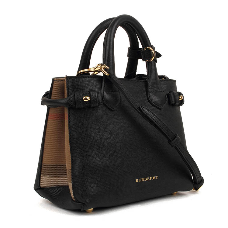 burberry/博柏利 女士黑色格纹小号班纳手袋斜挎包手提包