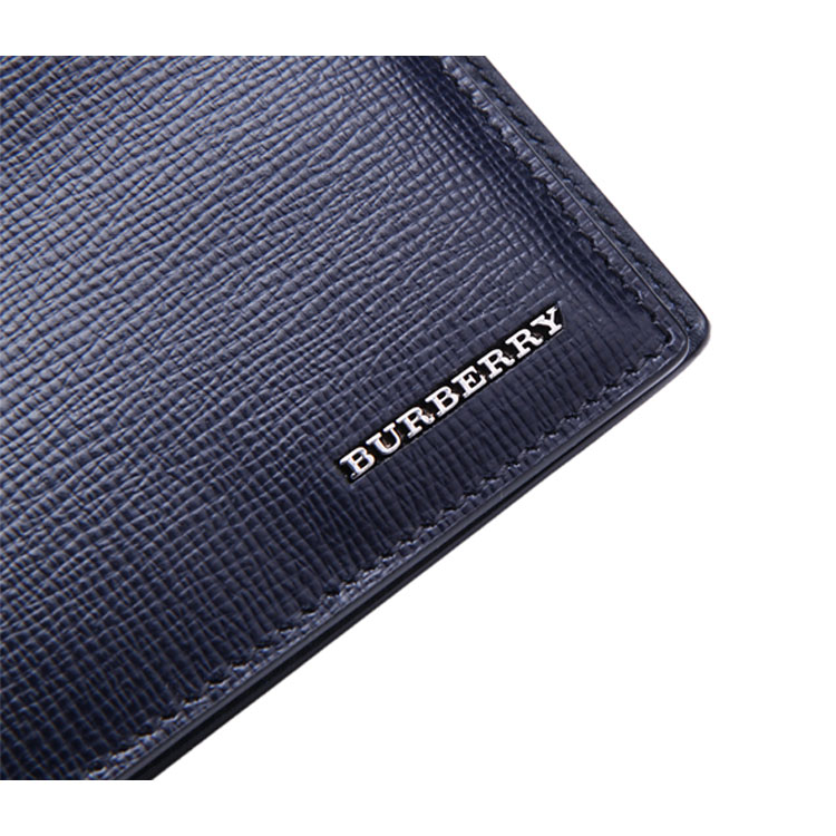 burberry/博柏利london系列藏青色纯色金属logo装饰男士短款钱夹,材质