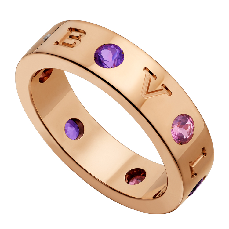 bvlgari/宝格丽18k玫瑰金镶嵌紫水晶粉色碧玺戒指an857669