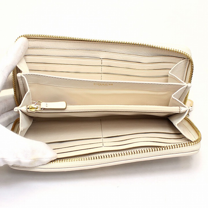 coach/蔻驰 女士时尚真皮褶皱纹理手拿长款钱包白色* 49609