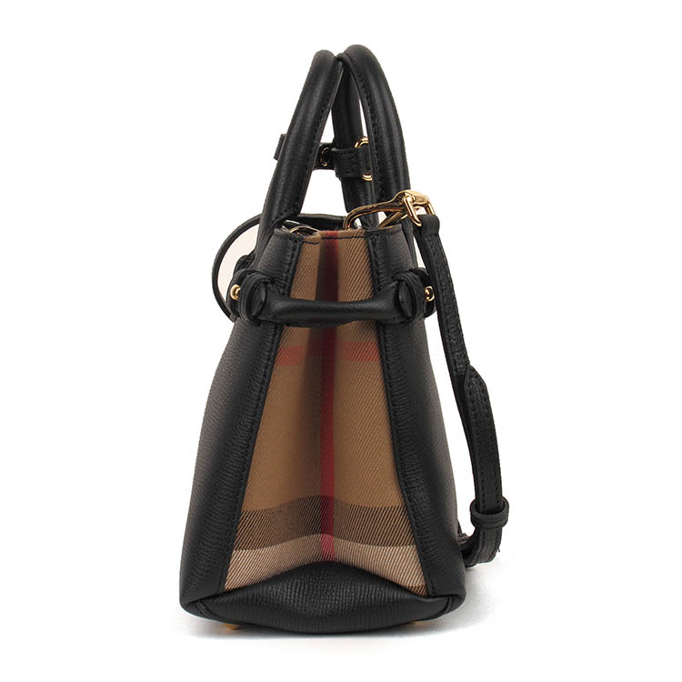 burberry/博柏利 女士黑色格纹小号班纳手袋斜挎包手提包