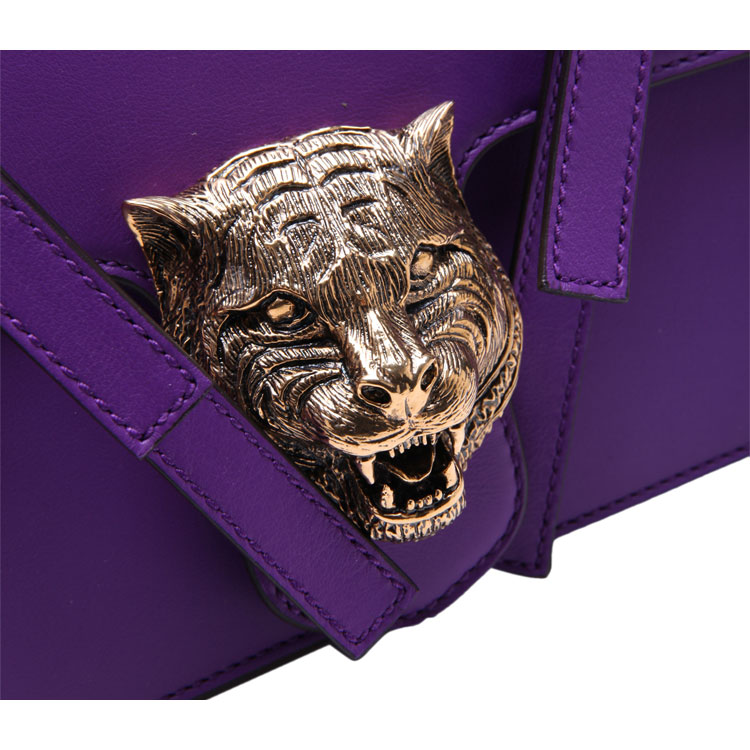 gucci/古驰animalier系列深紫色猫形金属装饰女士单肩包材质:牛皮