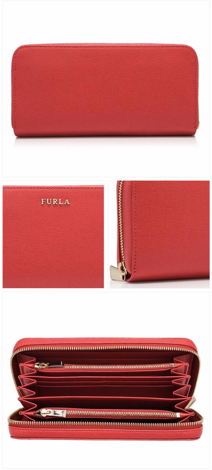 furla 芙拉 女士红色皮革时尚精致长款拉链钱包 794987