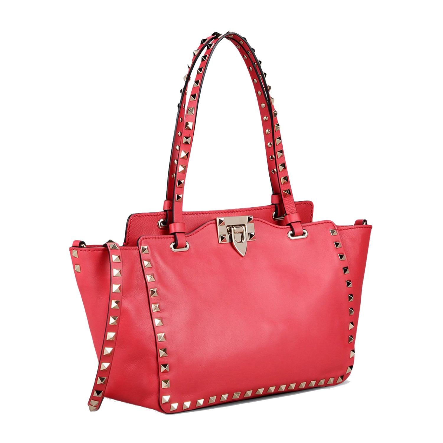 【包邮包税】valentino/华伦天奴  红色牛皮材质经典铆钉装饰女士手提