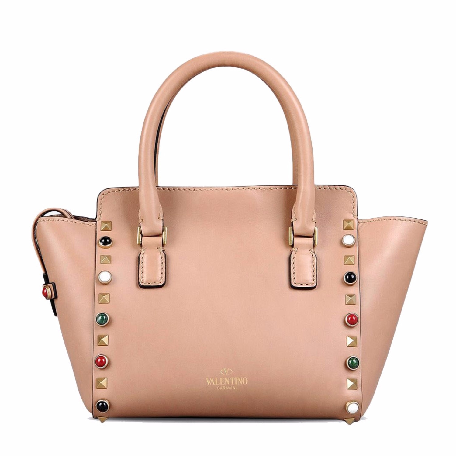 【包邮包税】valentino/华伦天奴 女士裸色牛皮镶宝石迷你手提单肩包