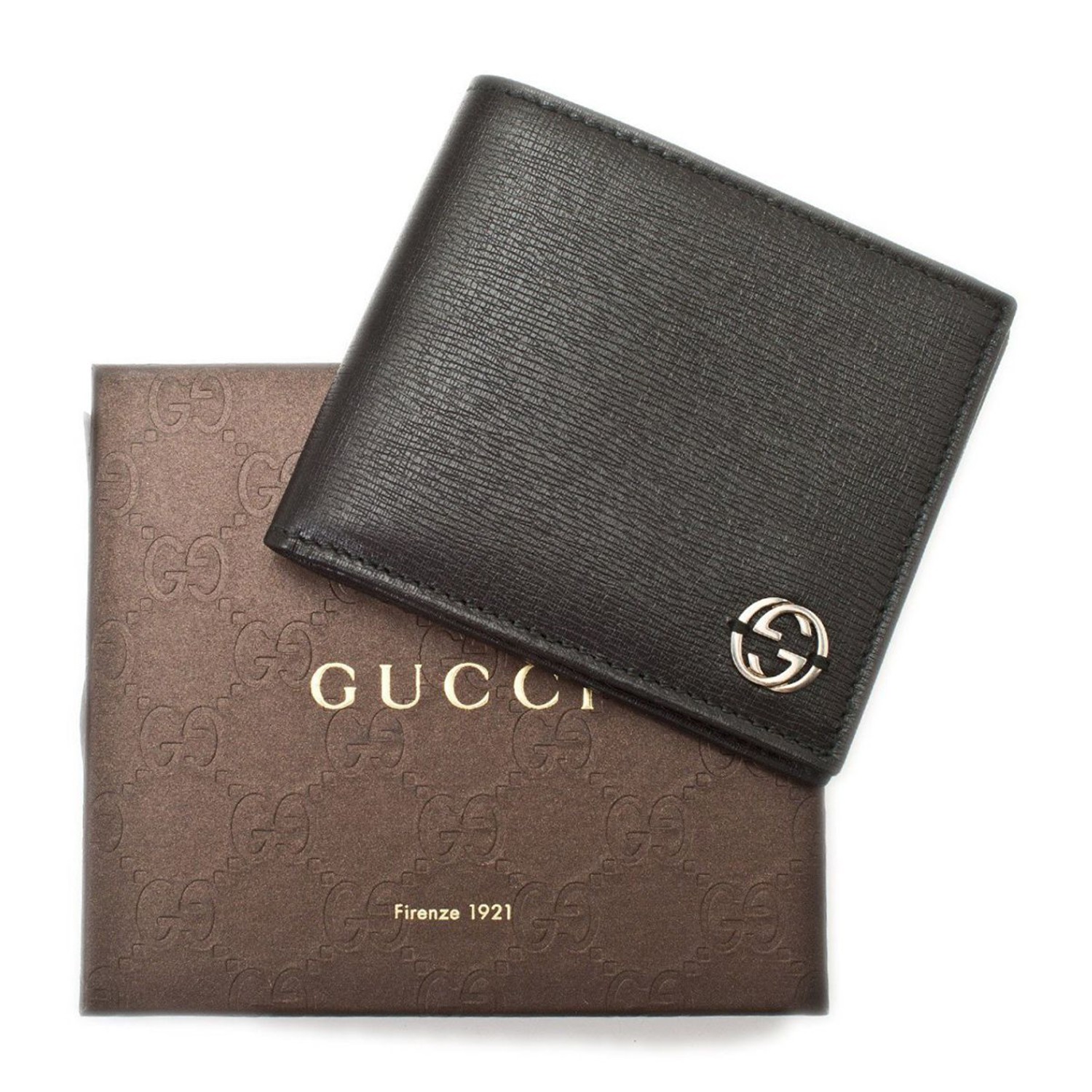 【包邮包税】gucci/古驰 男士黑色牛皮双g短款钱包 365473 aru0n 1000