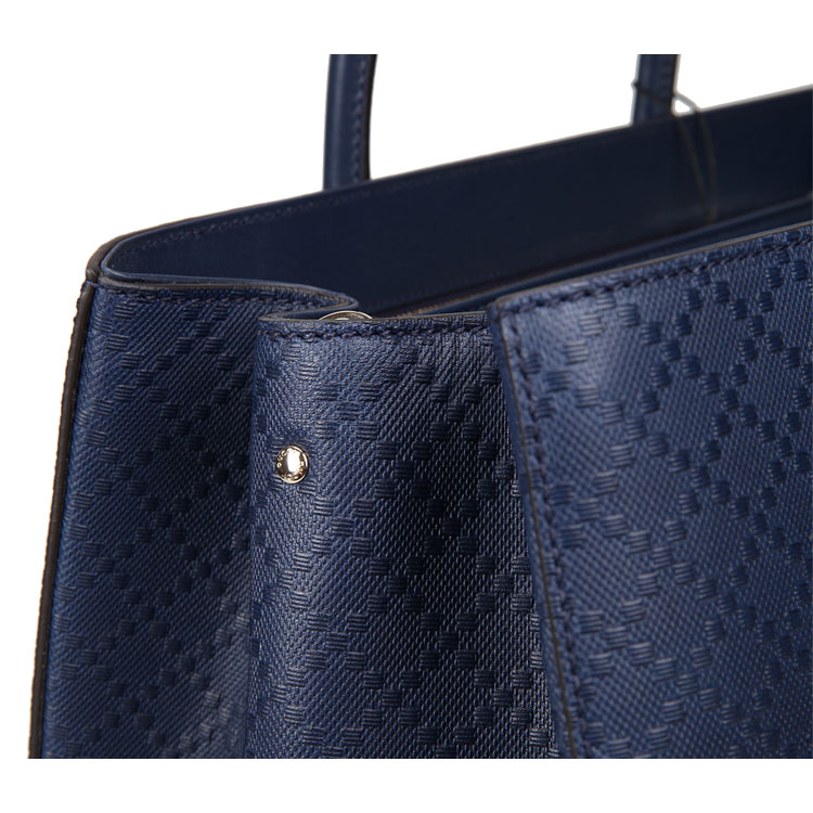 gucci/古驰深蓝色牛皮材质经典格纹压花包身女士手提单肩两用包