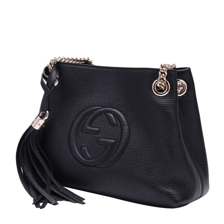 gucci/古驰soho系列黑色牛皮材质车缝线logo装饰尺寸:手提包,387043