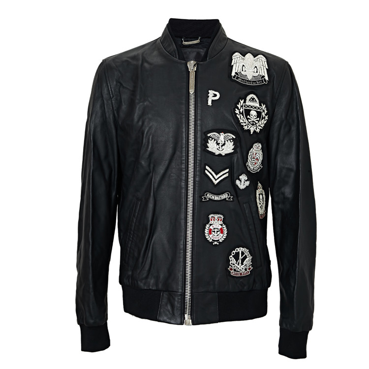 philipp plein/菲利普·普兰 男士羊皮时尚logo印花皮衣