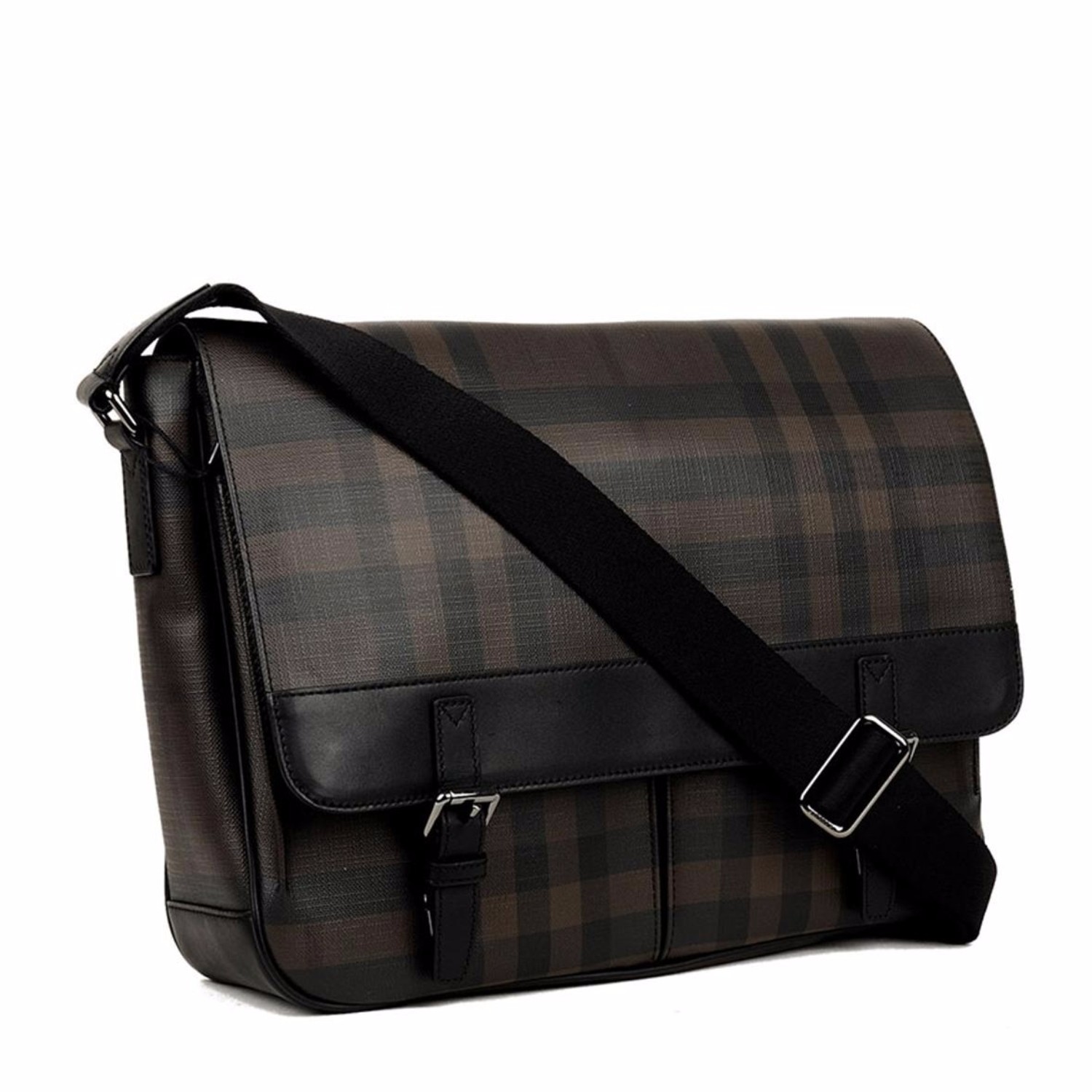 【包邮包税】burberry/博柏利 男士黑色牛皮/pvc格纹斜肩包 3976708