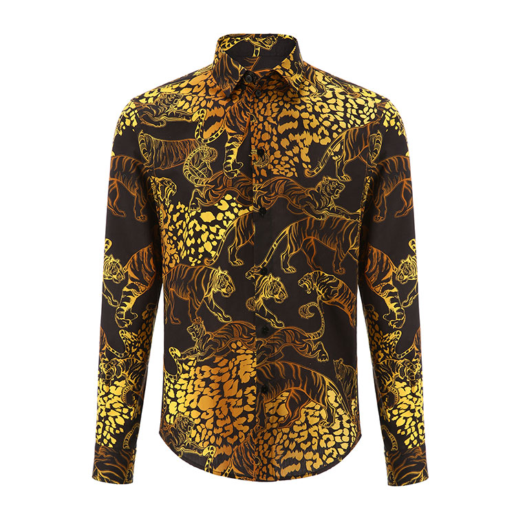 versace jeans/范思哲牛仔男士衬衫-男士兰色印花时尚长休闲衬衫100%