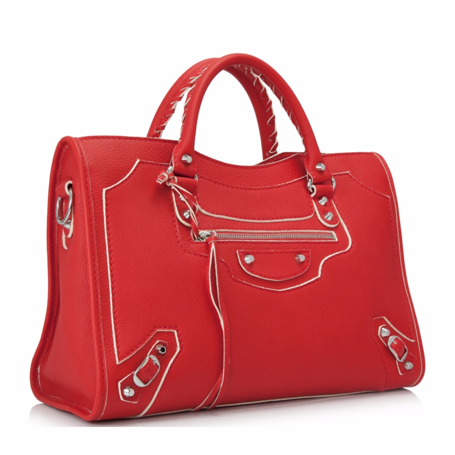 【包邮包税】balenciaga/巴黎世家 女士红色牛皮机车包手提单肩两用包