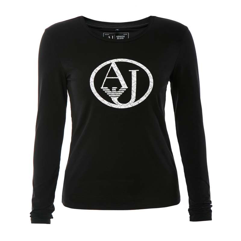 armani jeans/阿玛尼牛仔 女士简约logo款棉质亲肤长袖t恤
