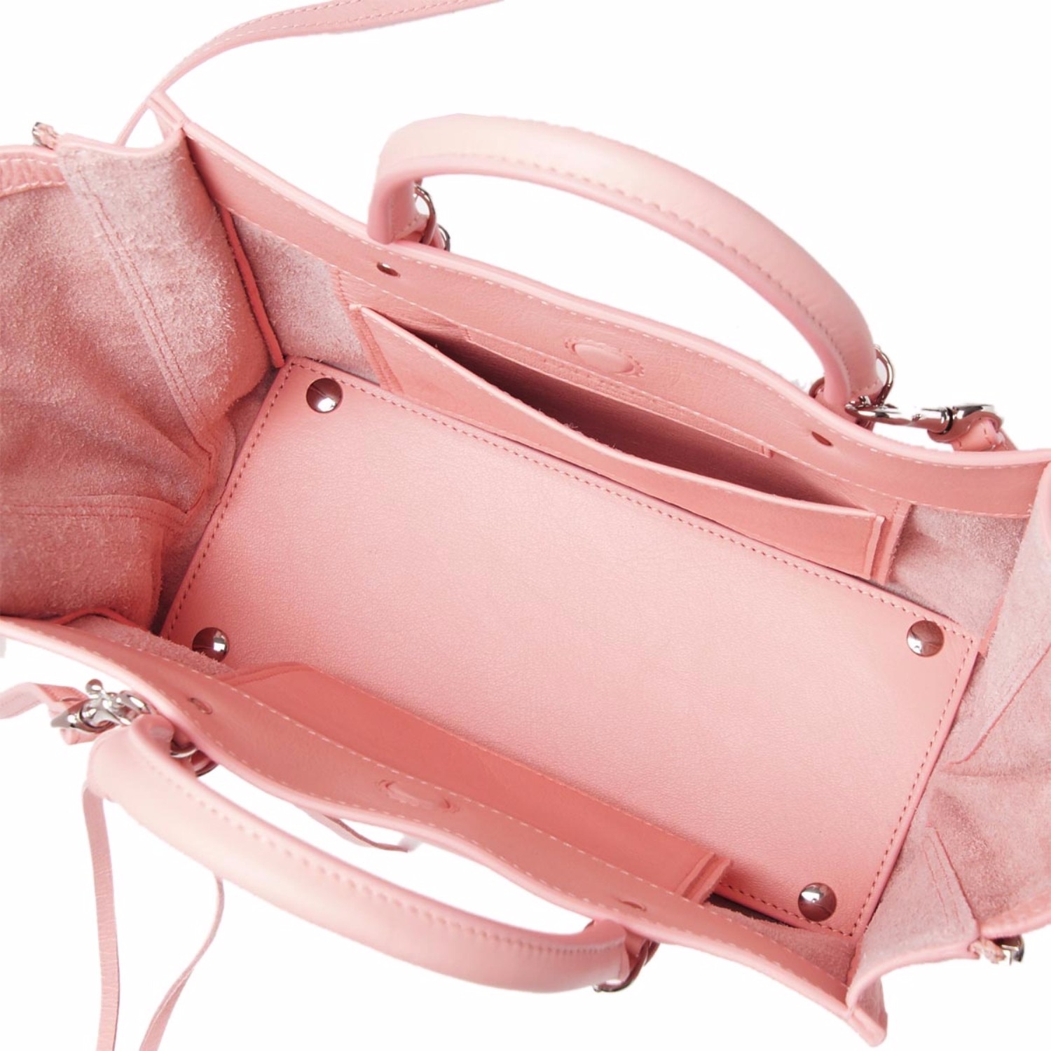 【包邮包税】balenciaga/巴黎世家 女士裸粉色迷你小牛皮手提包